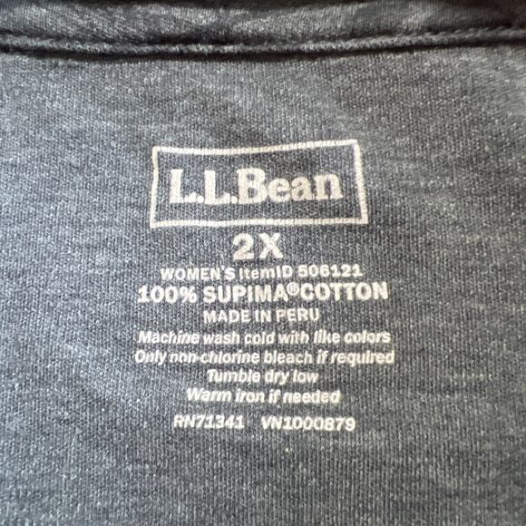 LL Bean Sweatshirt 2XL Gray Floral Cowl Neck Drawstring Pockets Cozy Pima Cotton - Picture 12 of 13